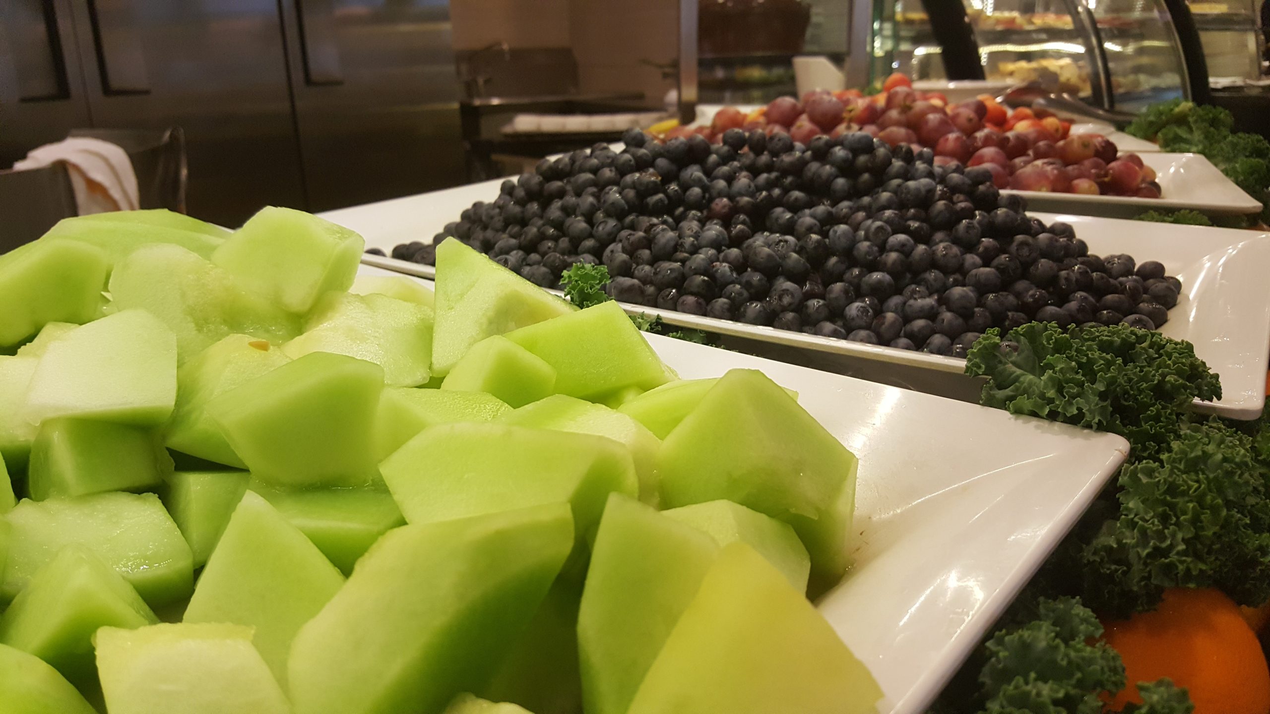 Honeydew melons and blueberries
